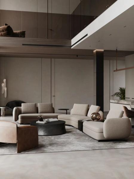 Shaped Curved Minimalist Hotel Lobby Furniture Linen Sectional Sofa