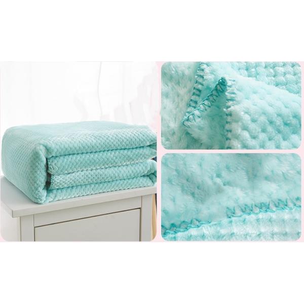 Washable Candy Color Flannel Bed Blanket , Jacquard Coral Fleece Blanket 220*240CM
