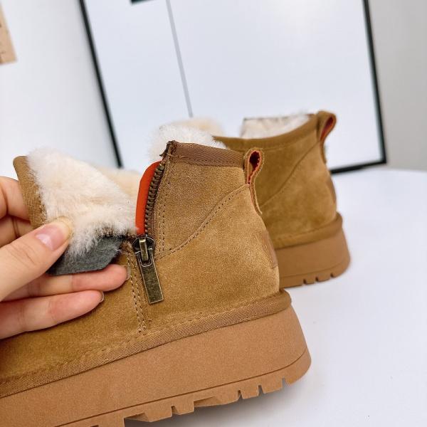 Thick-Soled Wool And Velvet Thickened Women'S Snow Boots Cowhide Non-Slip Short-Tube Cotton Shoes