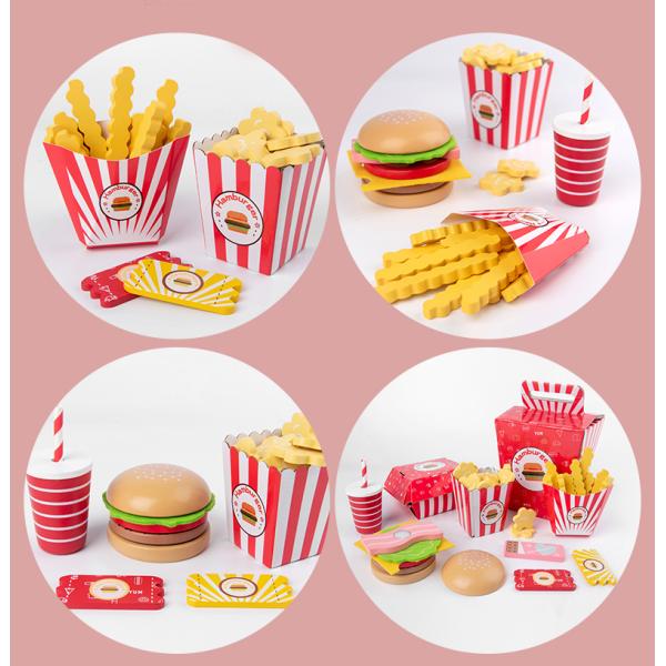 Wooden Burger Fries Baby Developmental Toys Children'S Toy Kitchen Food Set