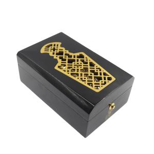 Gold Stamping Luxury Black Perfume Decorative Box with Hollow Carving Sliding