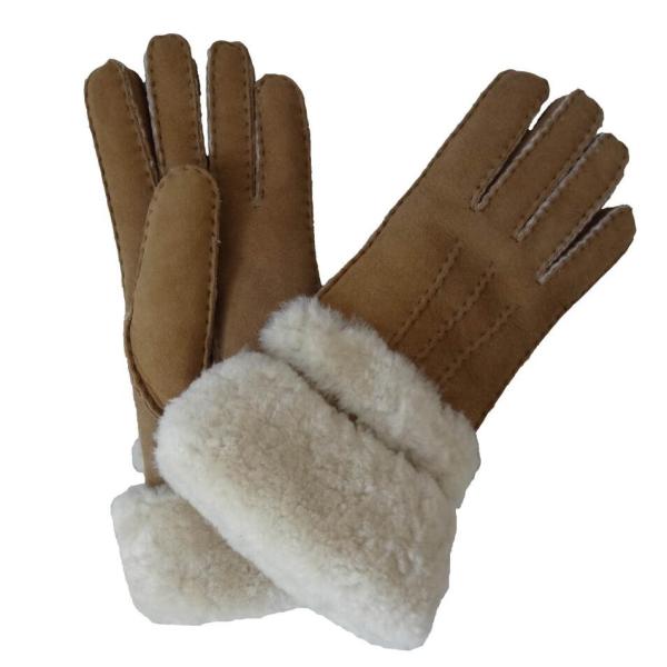 Bilberry Cheap Patched Sheepskin Lamb Fur Mittens with Belt for lady brown color