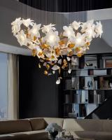 Copper + Imitation Jade Flowers Light Luxury Hotel Loft Villa Crystal Staircase Chandelier