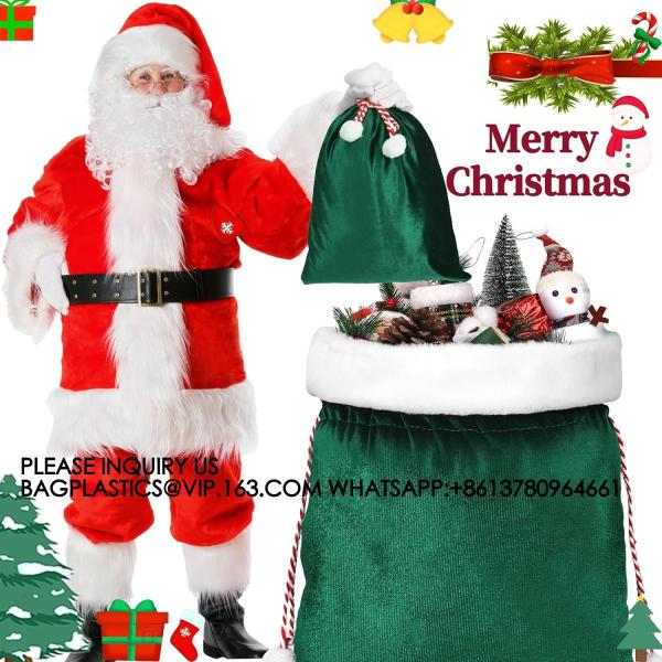 Velvet Bags With Drawstring Large Plush Santa Sack Christmas Gift Bags In 2 Size For Xmas Package Storage Bags