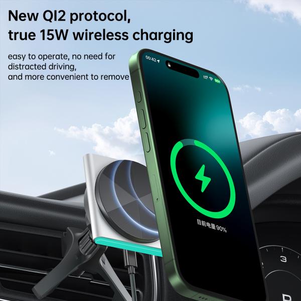 Iphone Car Charger Super Strong Magnetic Suction 360-Degree Rotation Wireless 9-Color RGB Light Fast Charging