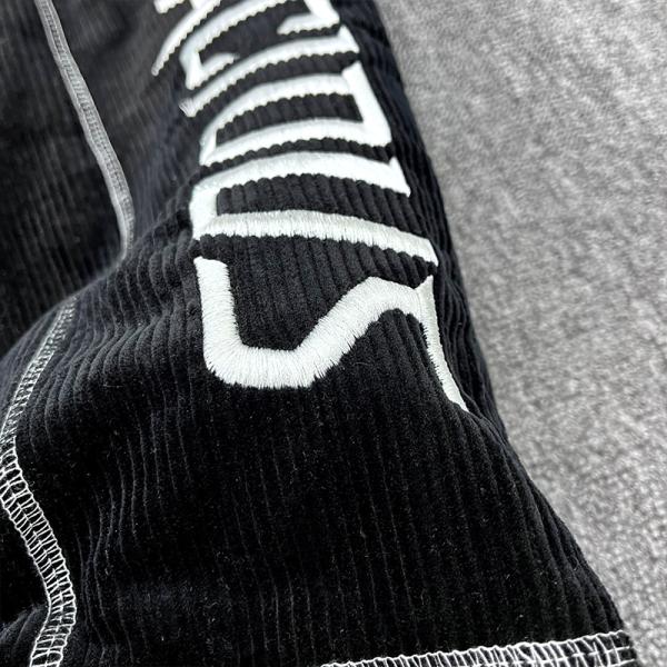 Custom Embroidery logo Corduroy Sweat Pants Trousers Letter Patchwork Wide Leg Baggy Straight Fit Cut Sew Sweatpants Men