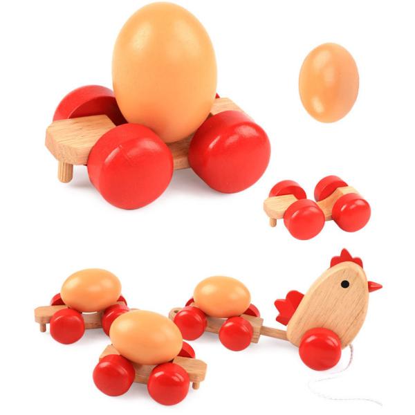 Wooden Hen Pulling Egg Driving Train Parent Child HandHeld