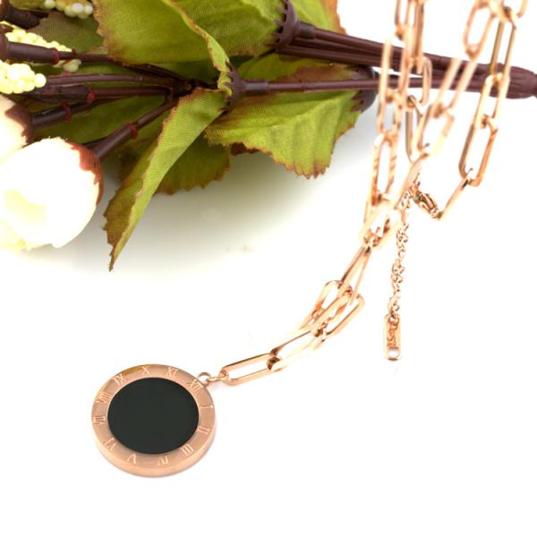 Steel Square Rose Gold Sweater Chain Necklace, Double-sided shell sweater decorative necklace