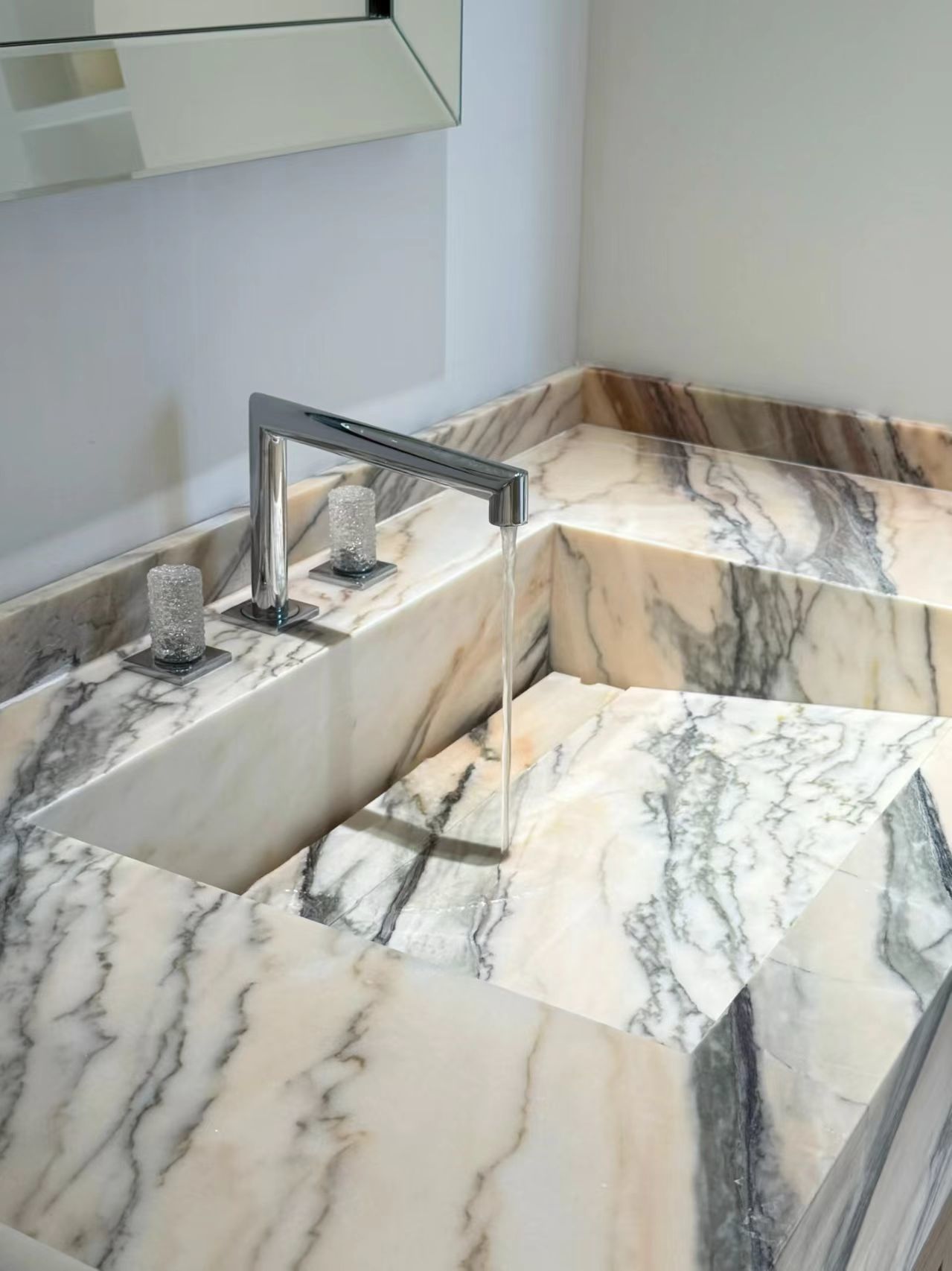 Luxury Statuario Rosso Marble Vanity Top | Misty Pink with Silver Veins