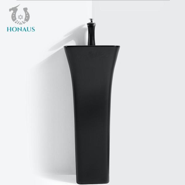 Self Cleaning Glaze Black Pedestal Sink Vertical Column Porcelain Pedestal Basin