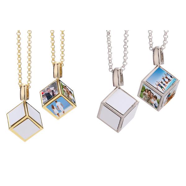 Custom Photo Necklace Gold Silver Sublimation Dice Pendant Necklace