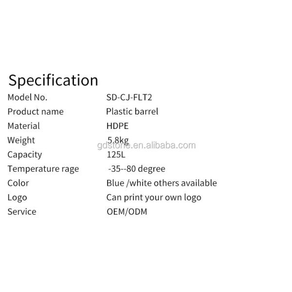 125L Chemical Plastic HDPE Open Top Drum With Iron Hoop Ring 80 Degree