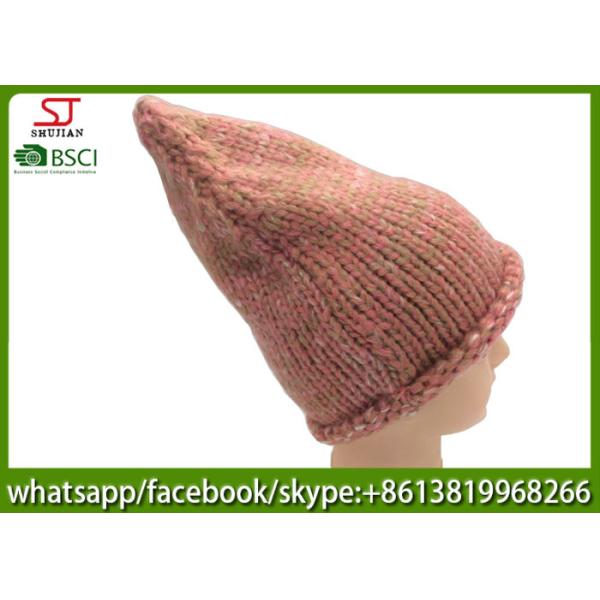 Chinese manufactuer winter knitting hat  cap with brim beanie 100g 23*27cm 100%Acrylic keep warm