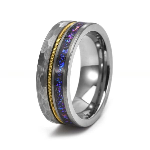 8mm Fashion Men's Guitar String Silver Tungsten Ring with Blue Sandstone Inlay Third Party Appraisal Diamond Shape Other