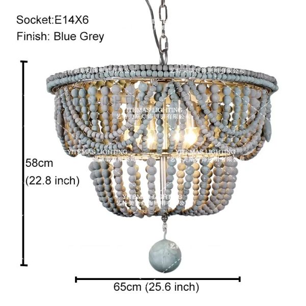 Gold Chandelier Wooden Beaded Lighting Fixture Fringe Hanging Light Silas Chandelier (WH-AP-652)