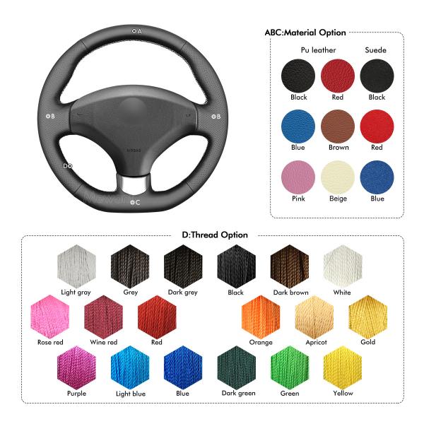 Hand Sewing Artificial Leather Steering Wheel Cover for Peugeot 308 CC SW RCZ 3008 5008 2007-2017