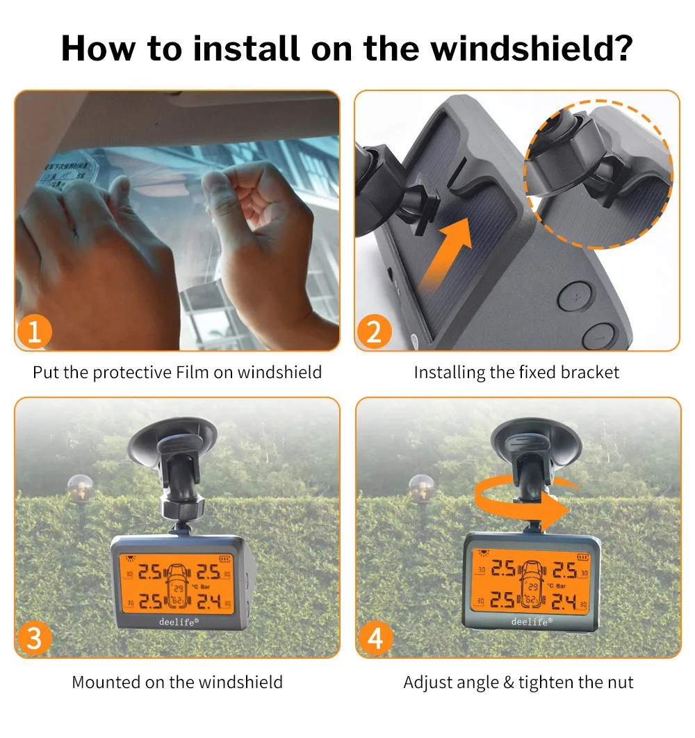 MY77T Solar Car TPMS Monitoring Tire Pressure 433MHz External Sensor