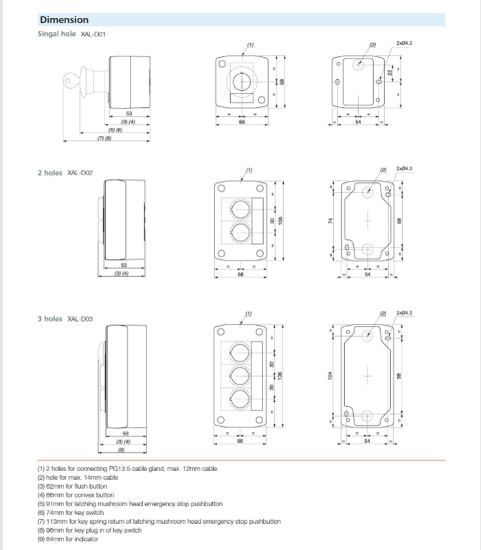 XAL Push Button Switch Box with 1 Hole IP54 Rating Max. 10A Current for On/Off Use