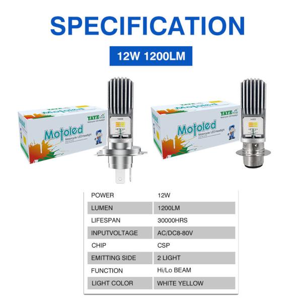 8-80В H4 HS1 BA20D H6 P15D H6M Мотоциклетный фары светодиодная лампочка 12W 1200LM