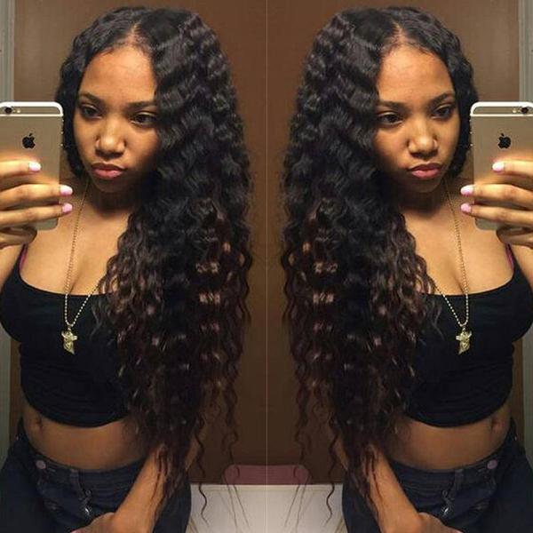 100% Brazilian Deep Wave Lace Front Wig , Black Virgin Remy Human Hair Wigs