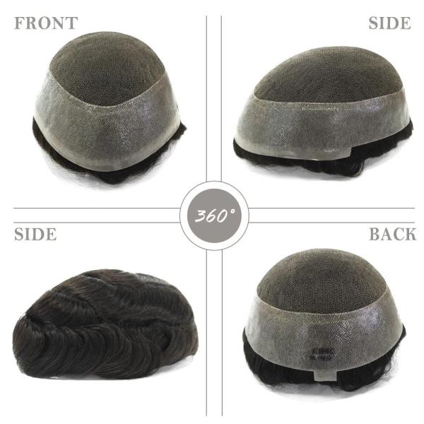 Mens Toupee Human Hair Replacement System French Lace Poly Skin Hairpieces #1B Australia