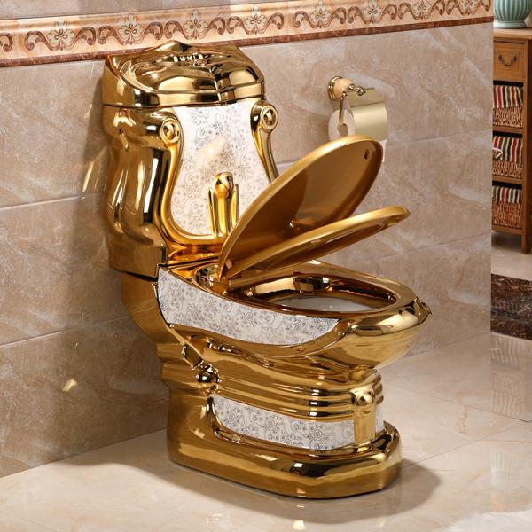 Flushing Button Type Upper-pressing Two-end Gold Color One Pieces Toilet for Bathroom
