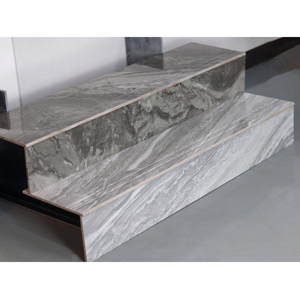 Non Slip Stairs Glazed Tiles Light Gray Marble Look Design Staircase Tiles