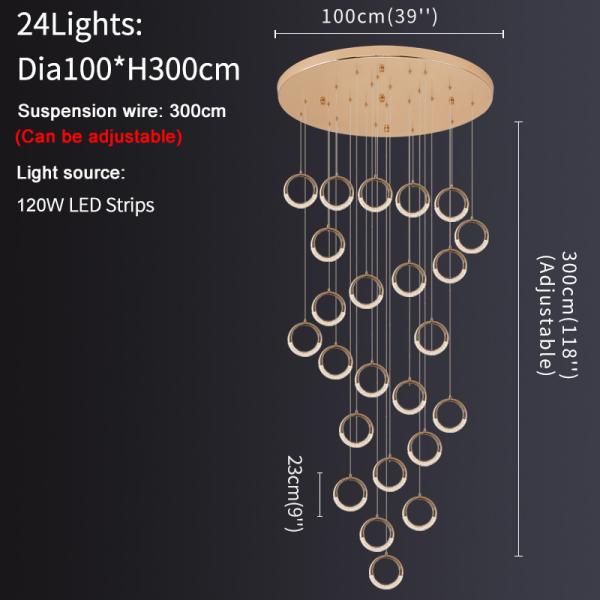 Luxury Crystal Chandelier For Staircase Led Home Decor Light Fixture Modern Creative Rings Chandelier(WH-NC-53)