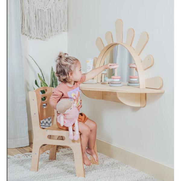 Living Room Wall-Mounted Activity Table with Chair Wood Style PANEL Toddler Furniture