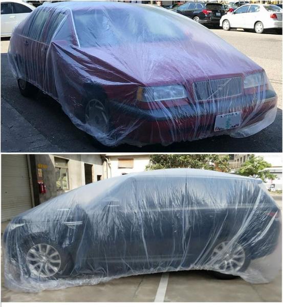 Disposable Car Covers，12.5 x 21.7ft Universal Clear Plastic Car Cover，Disposable Full Exterior Covers Elastic