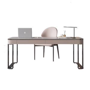 Ceramic Top Solid Wood Office Desk White Brushed Gold Modern Wood Desk
