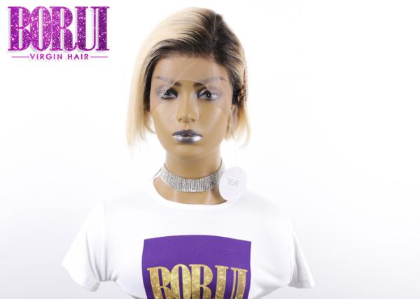 Virgin Cuticle Aligned Hair , 1B / 613 Blonde Pixie Wig Brazilian Silky