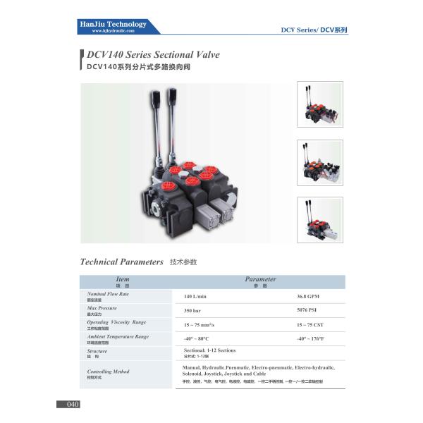 DCV140/4 3 Way Electric High Pressure Directional Control Valve 350 Bar 24V OEM Spring Return Electro Hydraulic