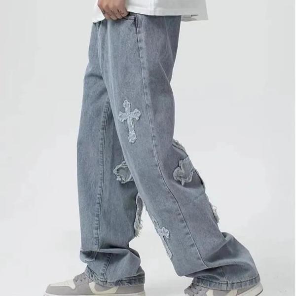                  OEM Mens Side Pocket Jeans Washed Vintage Baggy Multi Pocket Jeans Men             