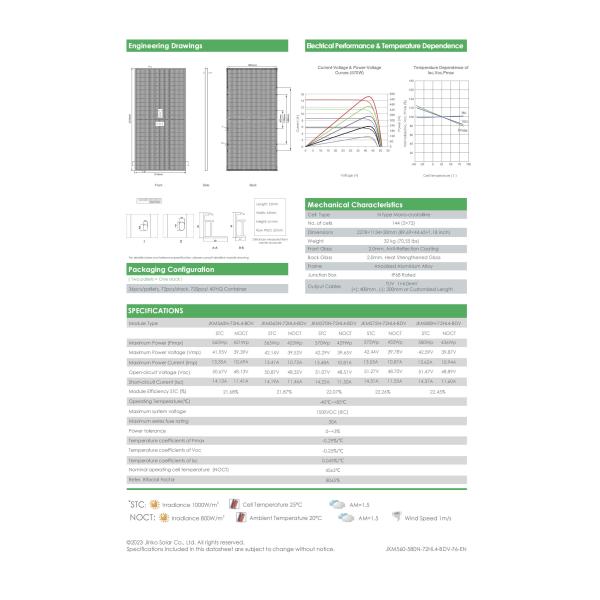 Jinko Tiger Neo N-Type 72HL4-BDV Солнечная панель 560W 565W 570W 575W 580W Двусторонний модуль с двойным стеклом
