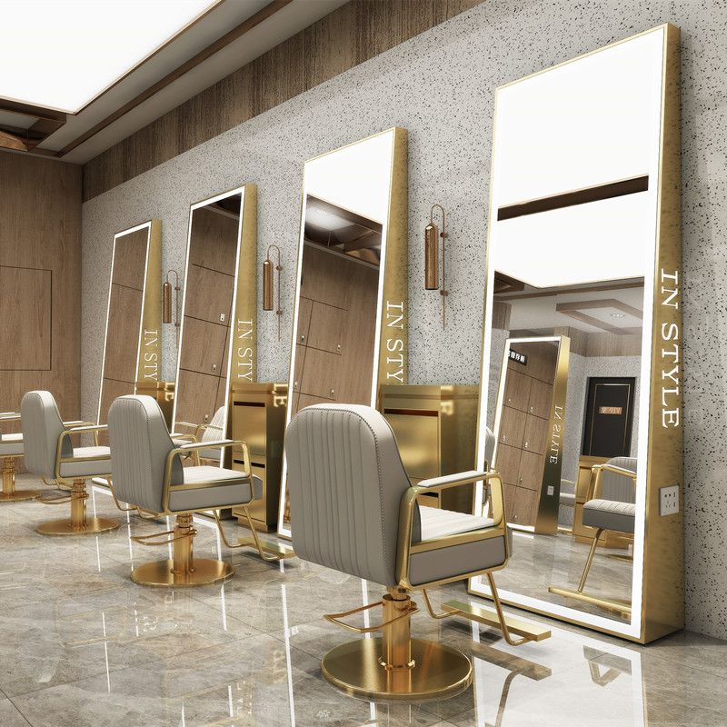Kingstin Professional LED Barber Mirror Floor Stand with Socket Full Body Hair Salon Styling Station Mirror