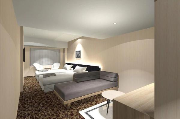 Auckland hotel inn resort Laminate wood headboard bed with in wall cabinet and TV panel stand
