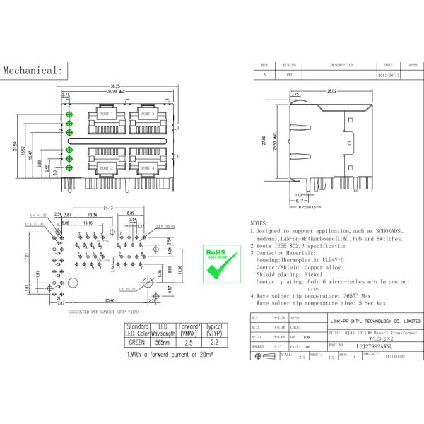 SI-30159-F 10/100 BT штабелировало RJ45 Jack защищаемый в переключателях LPJ27892AWNL локальных сетей