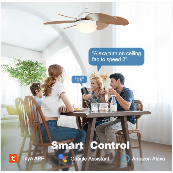 Ventilador de teto de 110-240V com motor de corrente contínua e controle remoto em lâminas de madeira MDF modernas 3000K