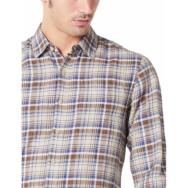 52% Linen Checkered Men'S Casual Plaid Long Sleeve Shirt with Single Side Pocket