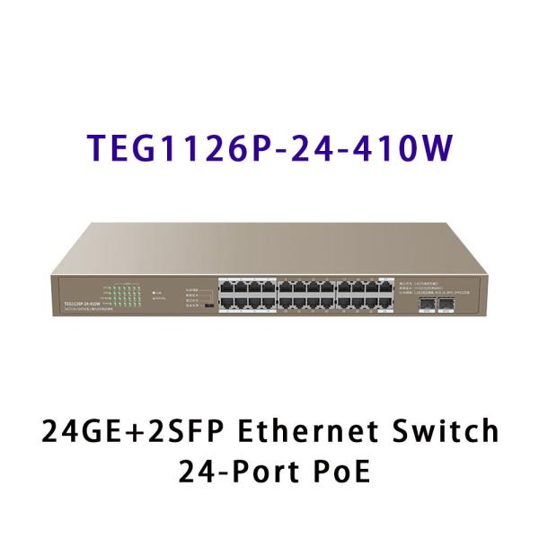 Tenda Gigabit POE Switch TEG1126P-24-410W 24GE 2SFP Ethernet Switch with 24-Port PoE Capacity 48G 440.0mm*284.0mm*44.0mm
