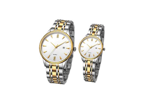 Couple Quartz Stainless Steel Watch Water Resistant  Mineral Glass With Calendar