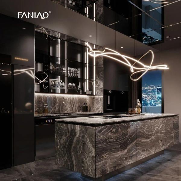 Дизайнерские шкафы для кухни из твердого дерева с высоким блеском