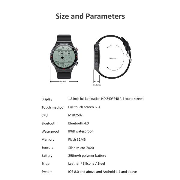 1.3 Inch BT4.0 Waterproof Sport Smartwatch 290mAH For HUAWEI GT2 PRO