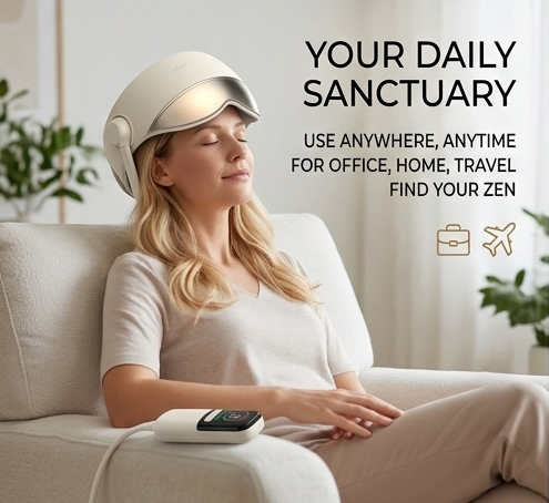 Smart Airbag Eye and Head Massager ZN-521DB - Heated Headband with 4 Modes & Bluetooth Music for Migraine, Eye Strain & Stress Relief