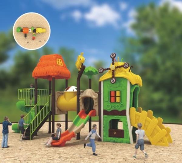 children's play equipment swings with tube slide and spiral slide