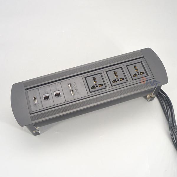 Universal power outlet manual flip up desktop socket with rotating sockets and switch