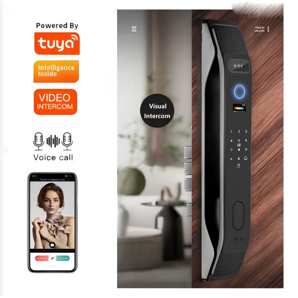 Fully Automatic Durable Aluminum Alloy Smart Door Lock TUYA WIFI Face 3D Recognition Key Fingerprint Biometric Cat Eye Security