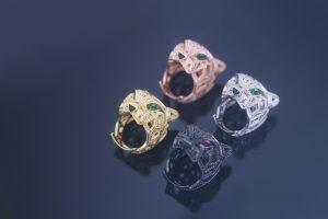 Anneau de diamant au léopard plaqué en or 925 bijoux en argent