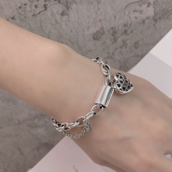 Korean Thick 925 Sterling Silver Love Heart-shaped Personalized  Simple Fashion Bracelet for Women